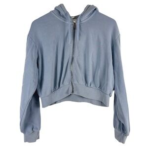 Divided H M Womens Cropped Hoodie Blue Long Sleeve Zip Up Basic Size L